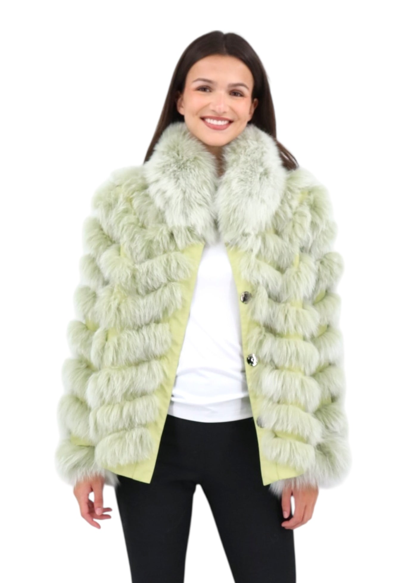 Silk Reversible Genuine Fur Jacket in Pistachio