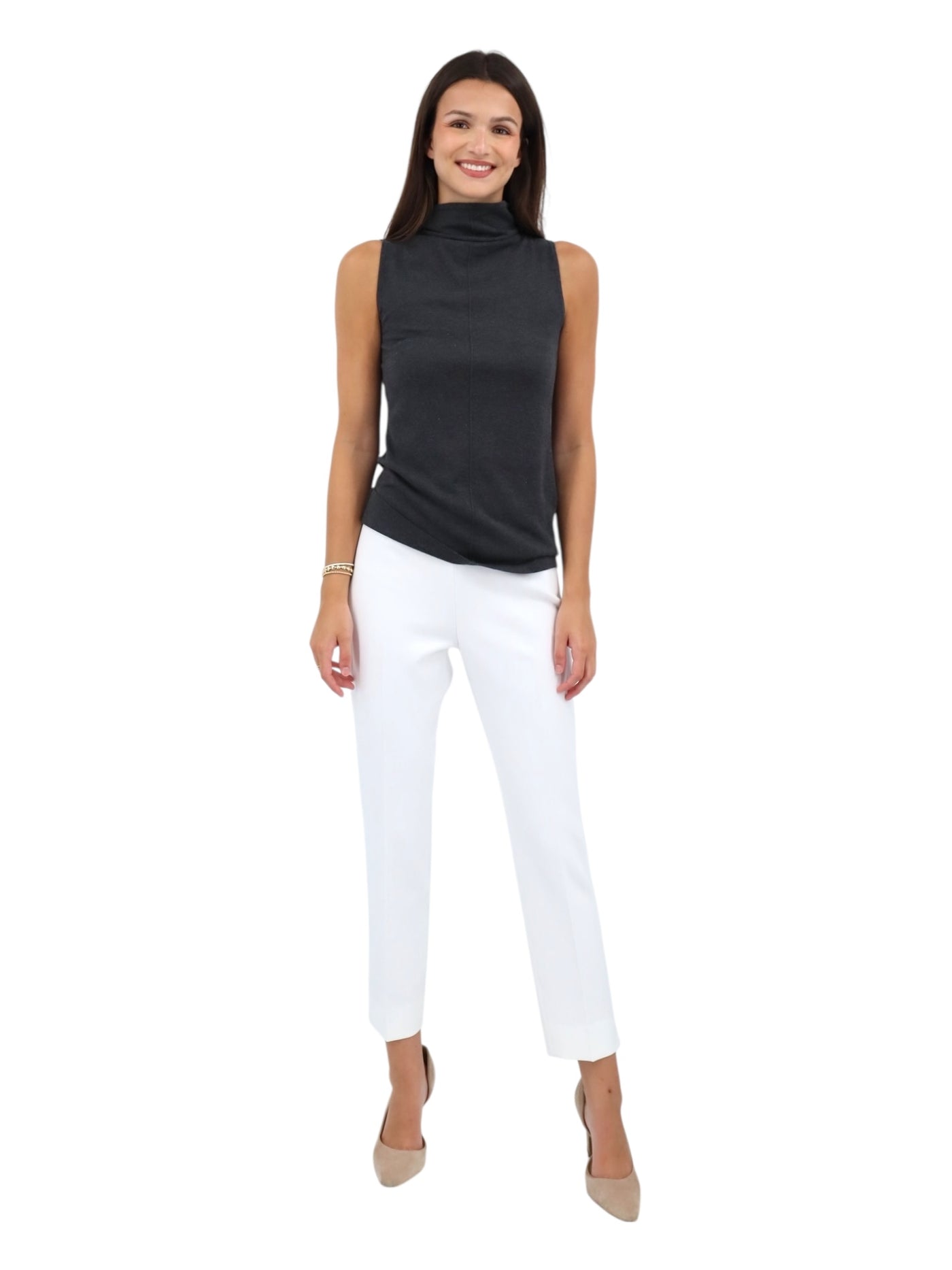 Double Technical Fabric Cigarette Trousers in Ivory