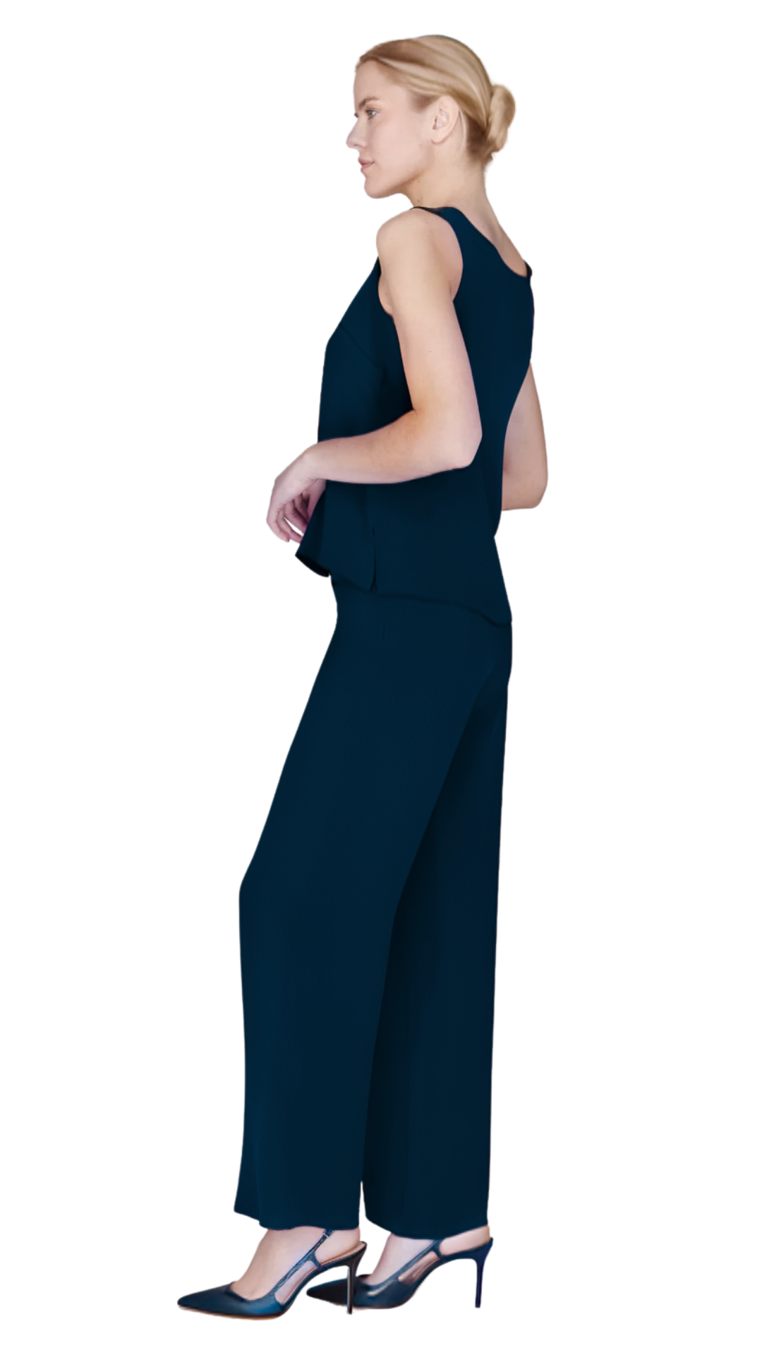 Silk Essential Wide Leg Pant w/Flat Front & Back Elastic in Marine