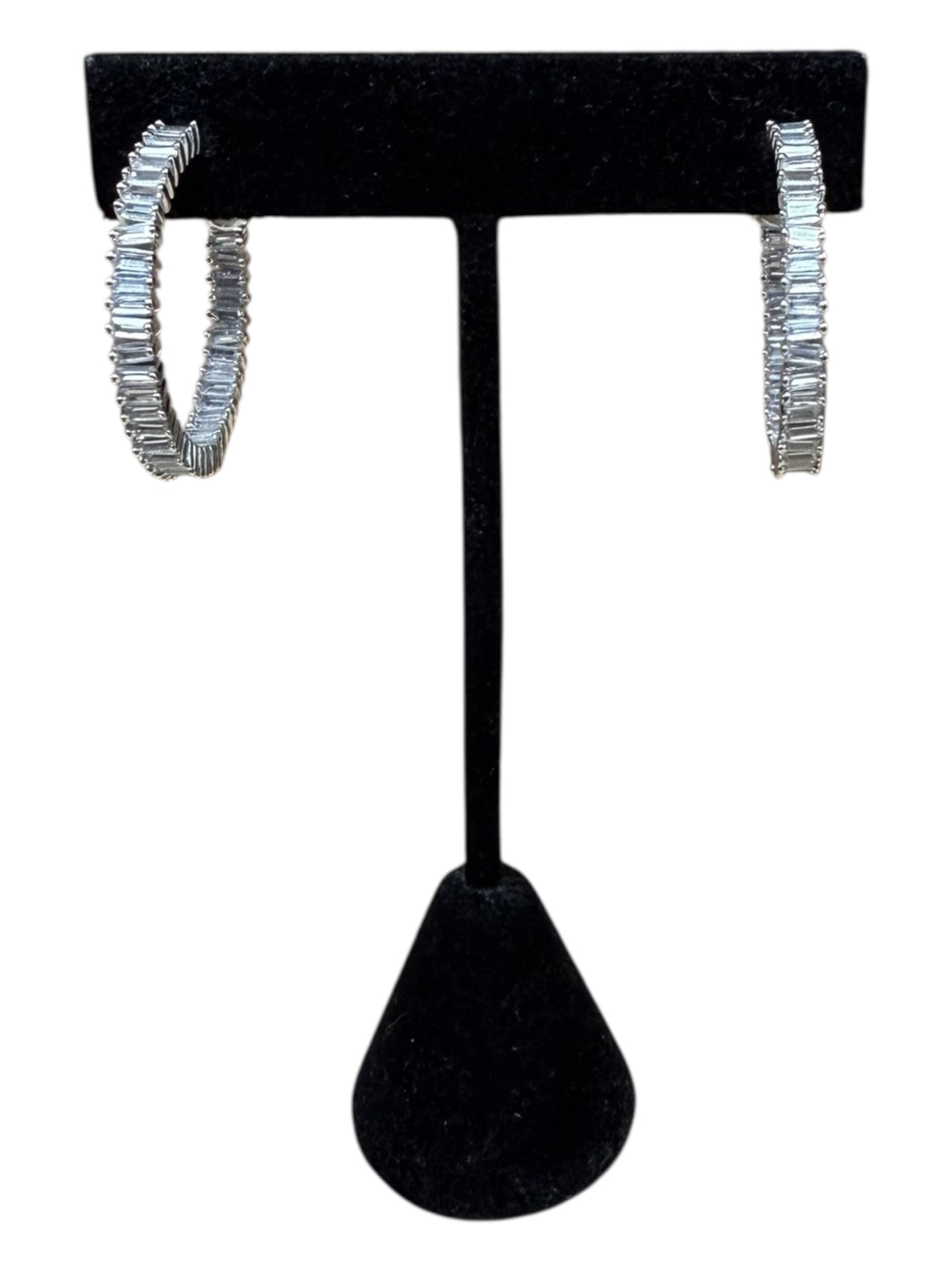 Baguette Hoop Earrings - Silver/Clear