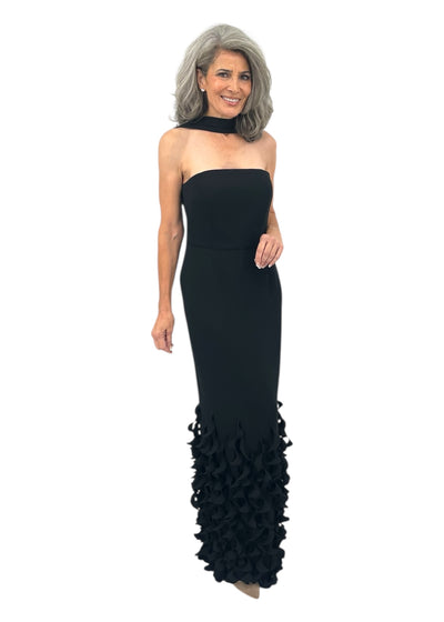 St. Honore Sheath Gown with Spiral Hem in Black