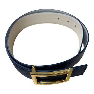 Reversible Pebbled Calf Belt in Navy/Bone