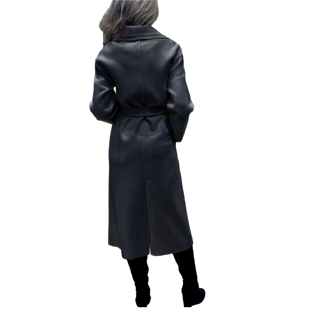 Single Breasted Wool Blend Trench in Black