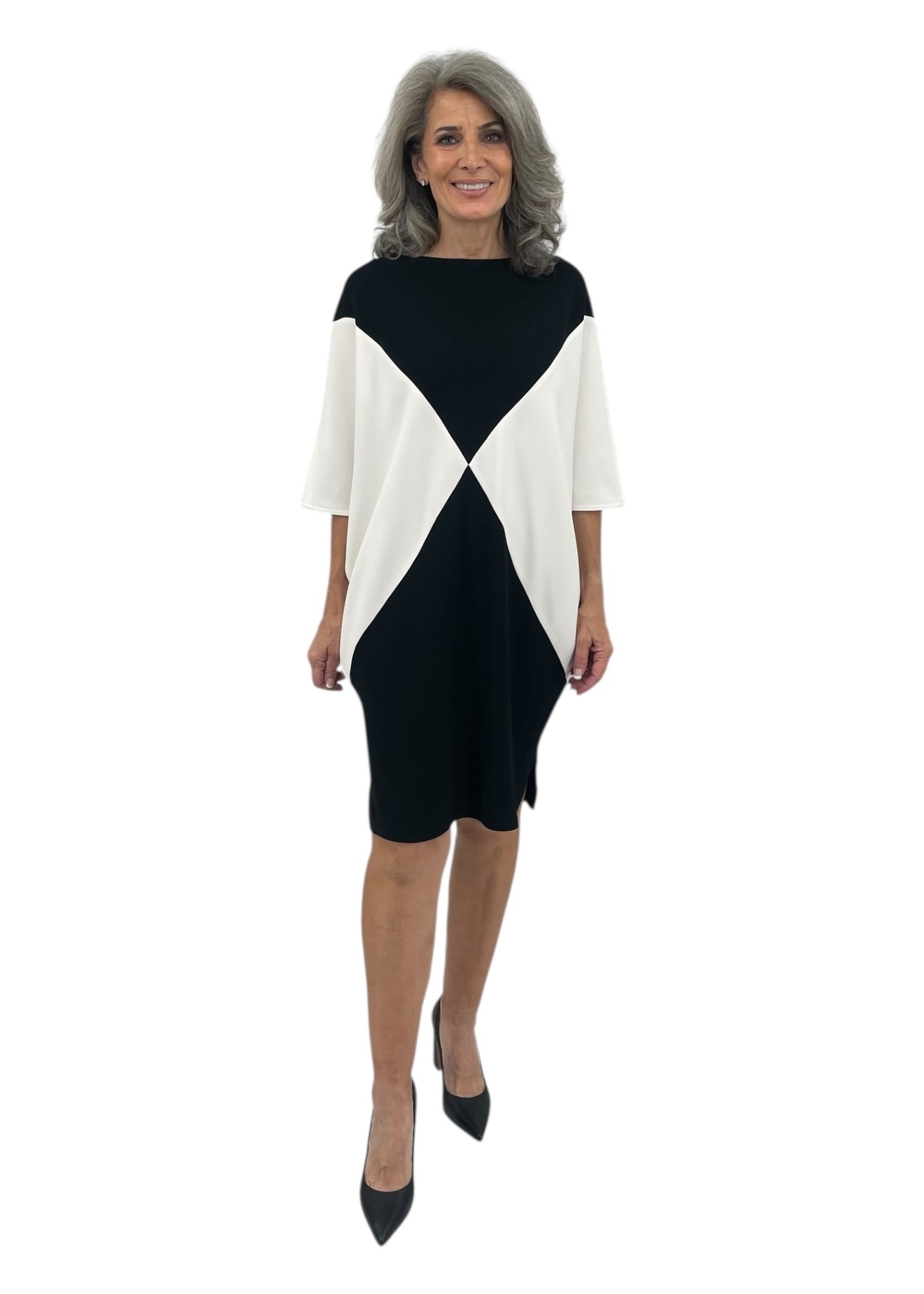 Matte Crepe Harlequin Parachute Dress in Black & White