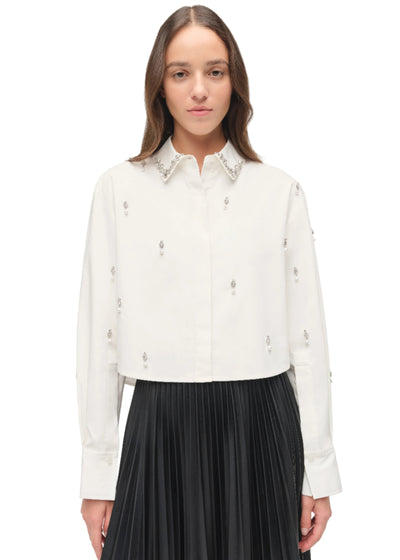 Renata Embellished Cotton Shirt in White