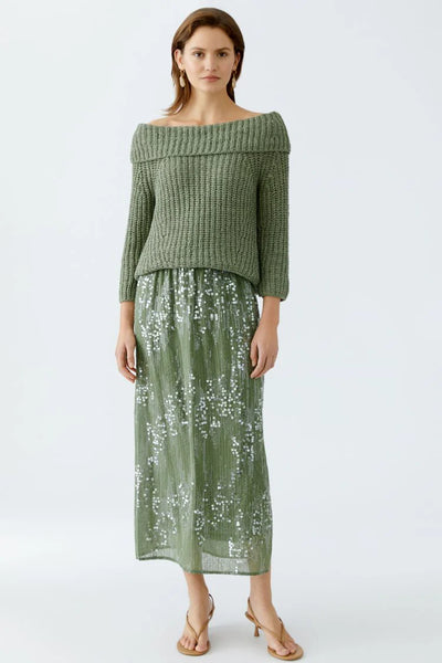 Sequin Midi Skirt in Shaded Moss