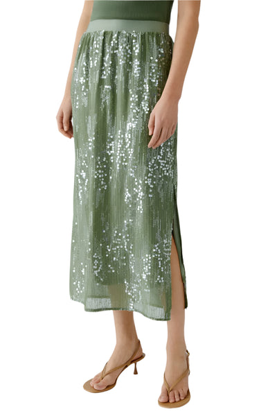 Sequin Midi Skirt in Shaded Moss