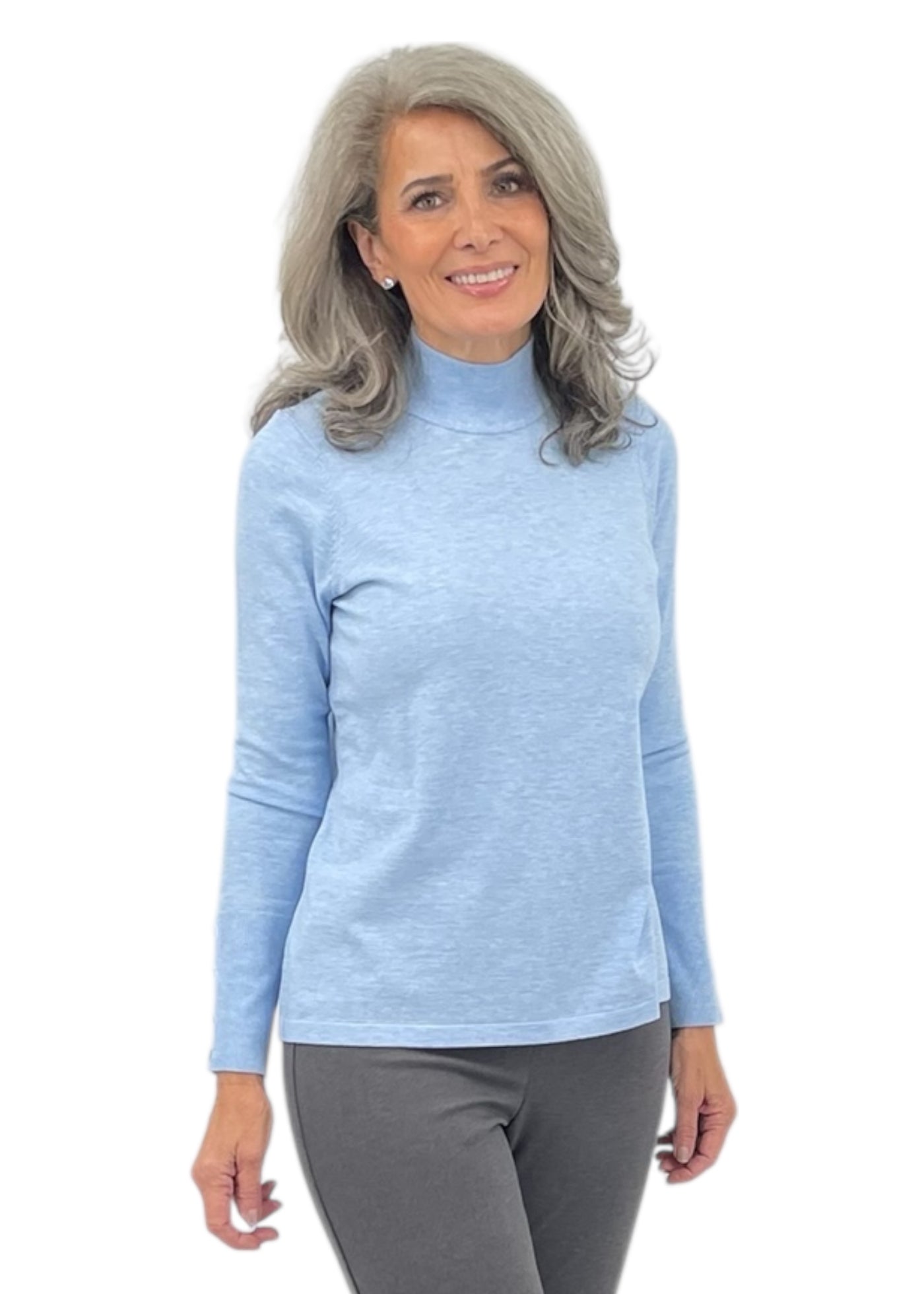 Turtleneck Button Sleeve Top in Sky