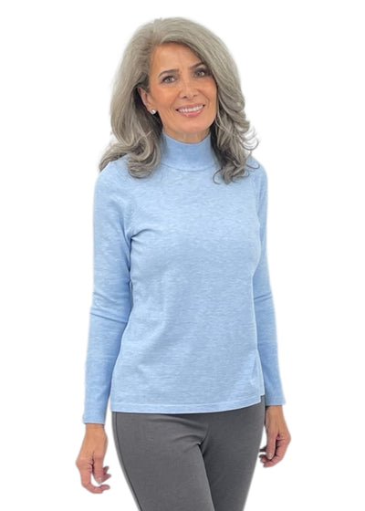 Turtleneck Button Sleeve Top in Sky