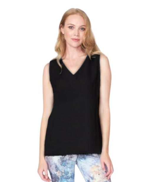 Stretch Crepe V-Neck Tank in Black