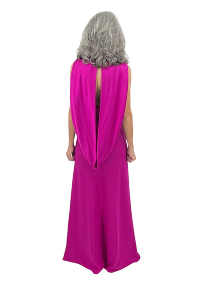 Silk Satin Back Crepe Burnoose Back Gown in Cerise