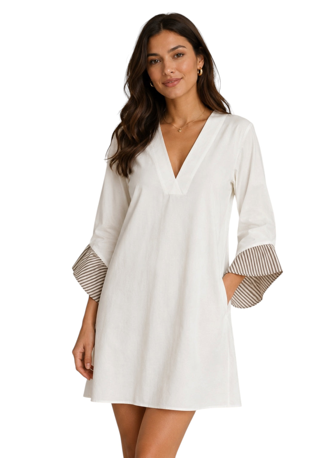 white cotton bell sleeve dress SITANO Women's Sorrento Bell Sleeve Maxi Crochet Cover-up - Natural