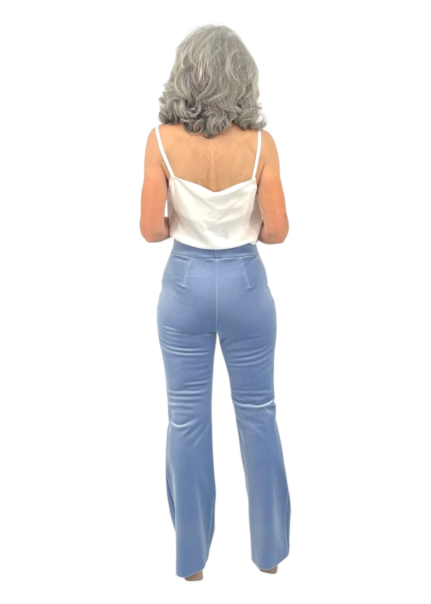 Venusette High Waisted Velvet Pants in Retro Blue