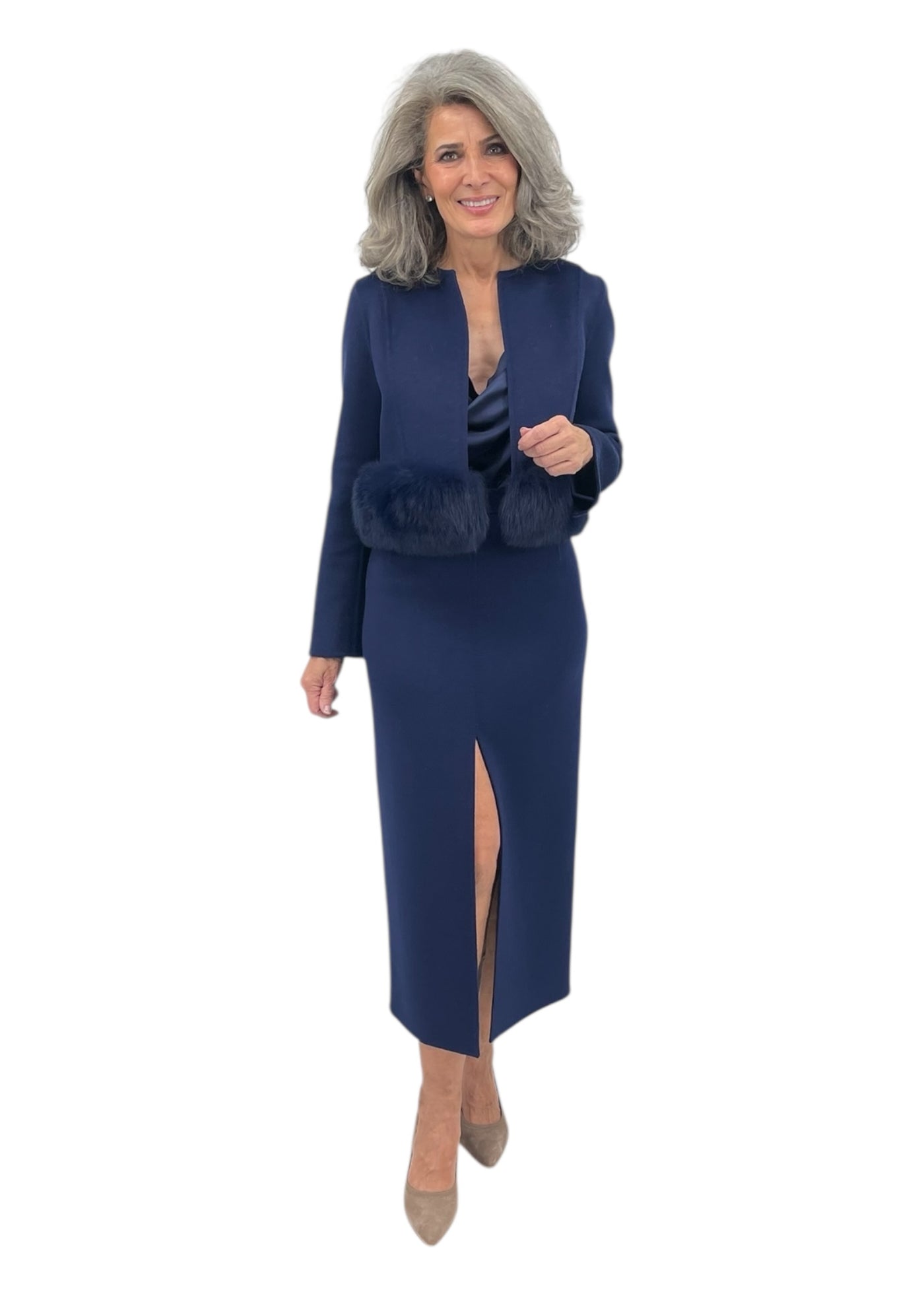 Double Face Slit Skirt in Sapphire
