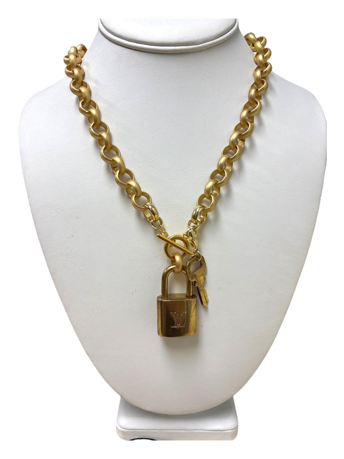 Mixed Gold Long Bow Link Lock Necklace