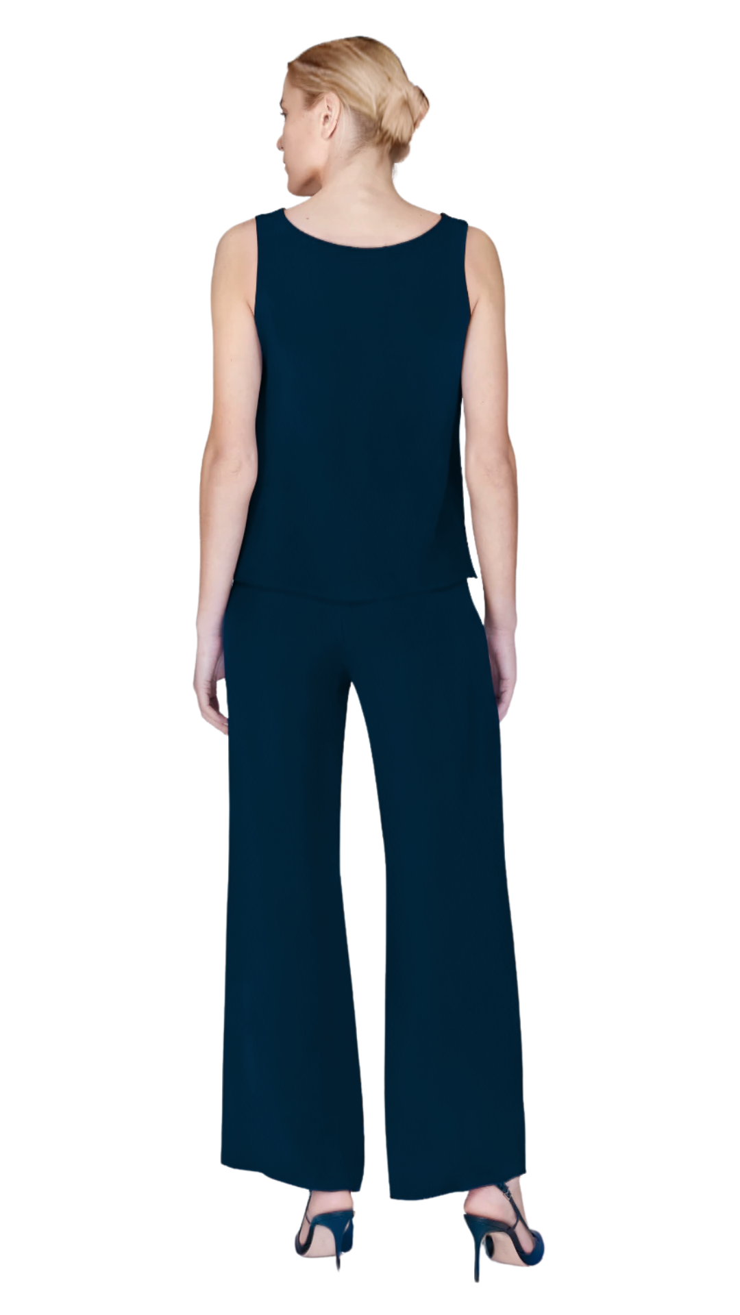 Silk Essential Wide Leg Pant w/Flat Front & Back Elastic in Marine