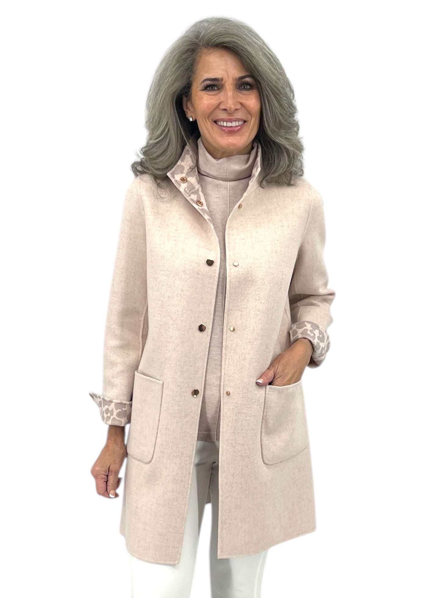 Reversible Leopard Print Coat in Cameo