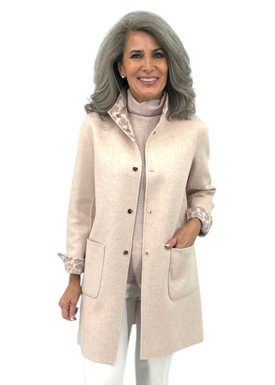Reversible Leopard Print Coat in Cameo