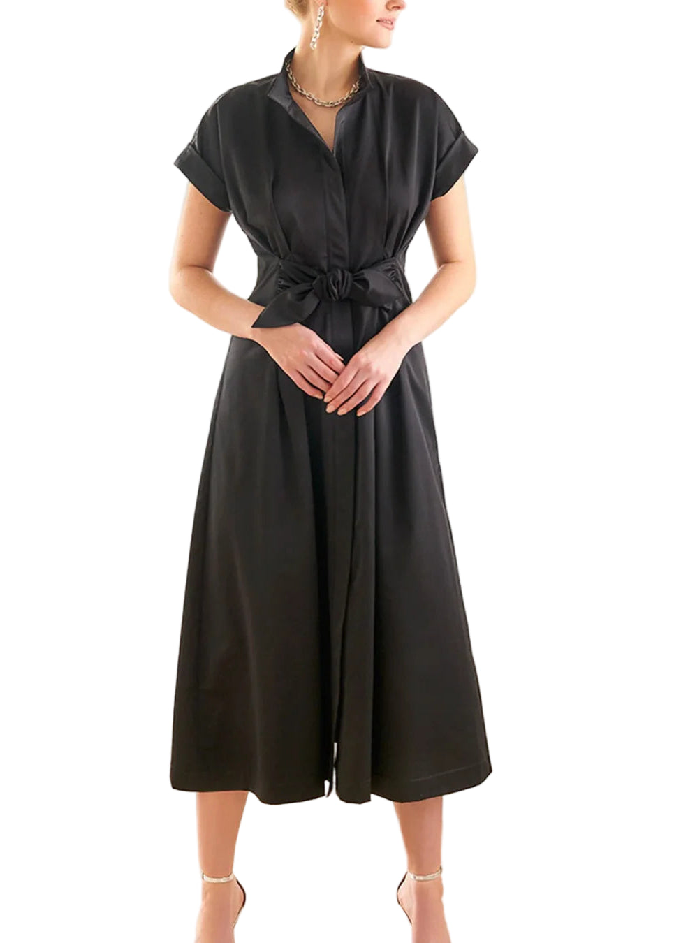 Long Rocky Micro Satin Dress in Black