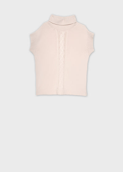 Cable Knit High Neck Top - Peach