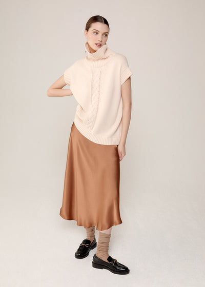 Cable Knit High Neck Top - Peach