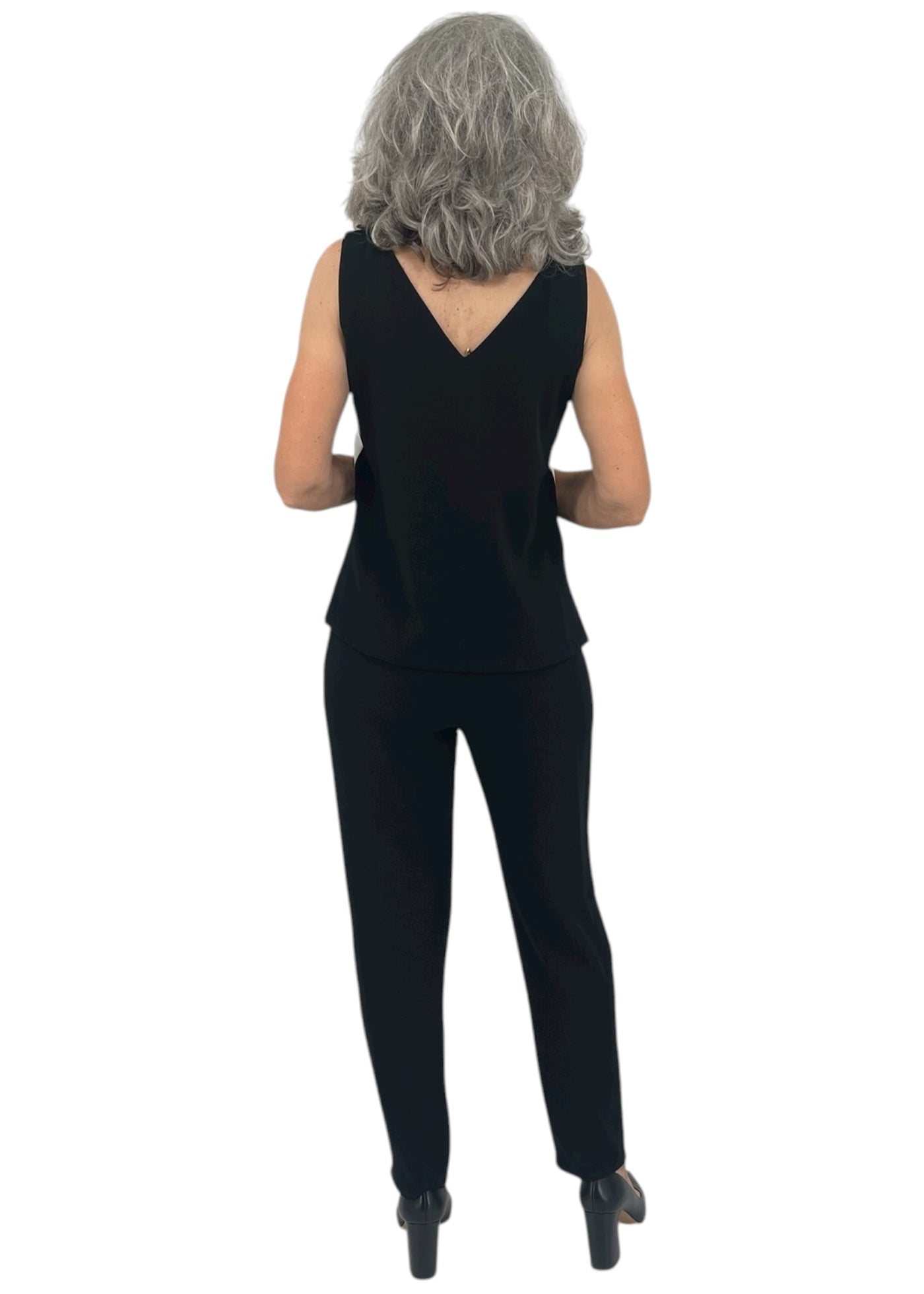 Supernova Matte Crepe Elastic Waist Cig Pant in Black