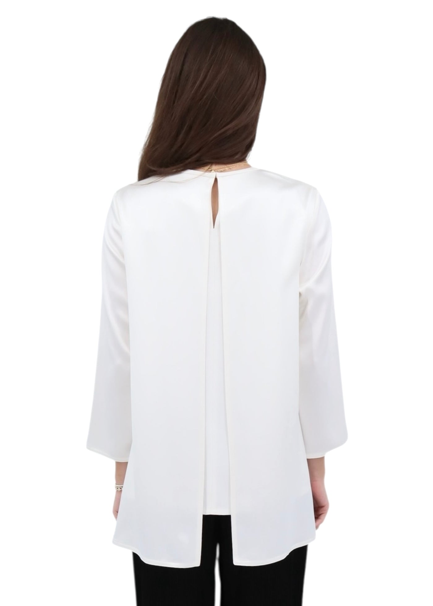 Silk Satin Panel Blouse in White