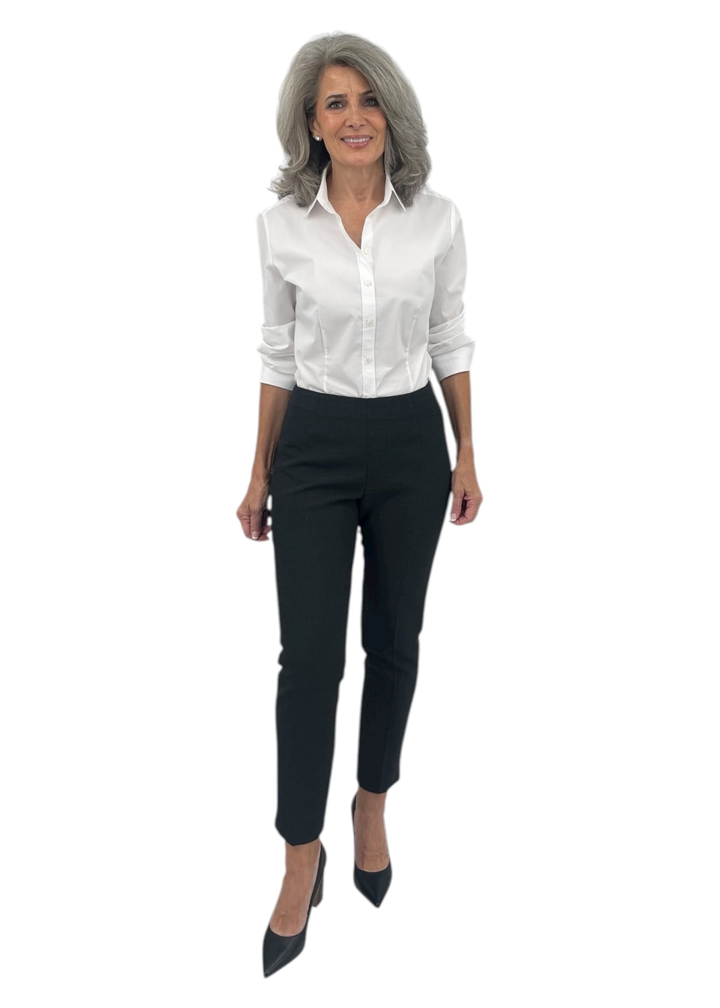 Double Technical Fabric Cigarette Trousers in Charcoal