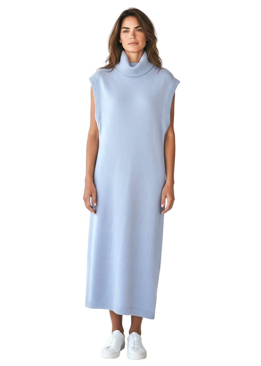 Cap Sleeve Turtleneck Dress in Blue Haze