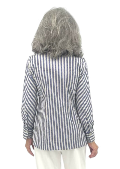 Bias Sleeve Shirt in Indigo/White