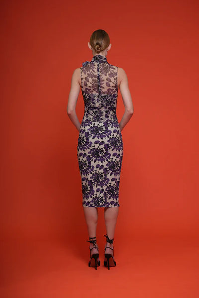 Vina Illusion Dress in Modern Flowers Sand