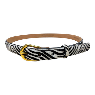 Haircalf Belt with Gold Buckle in Zebra/Black