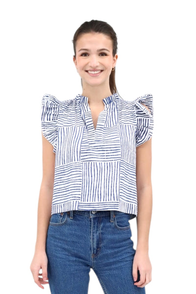 Remy Ruffle Top in Mended Navy Stripe
