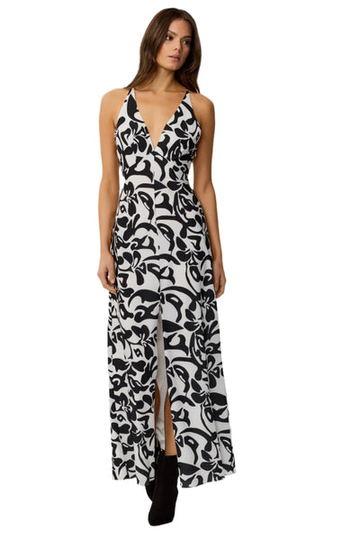 Aubrey Cami V-Neck Silky Satin Slip Dress in Jet/Optic
