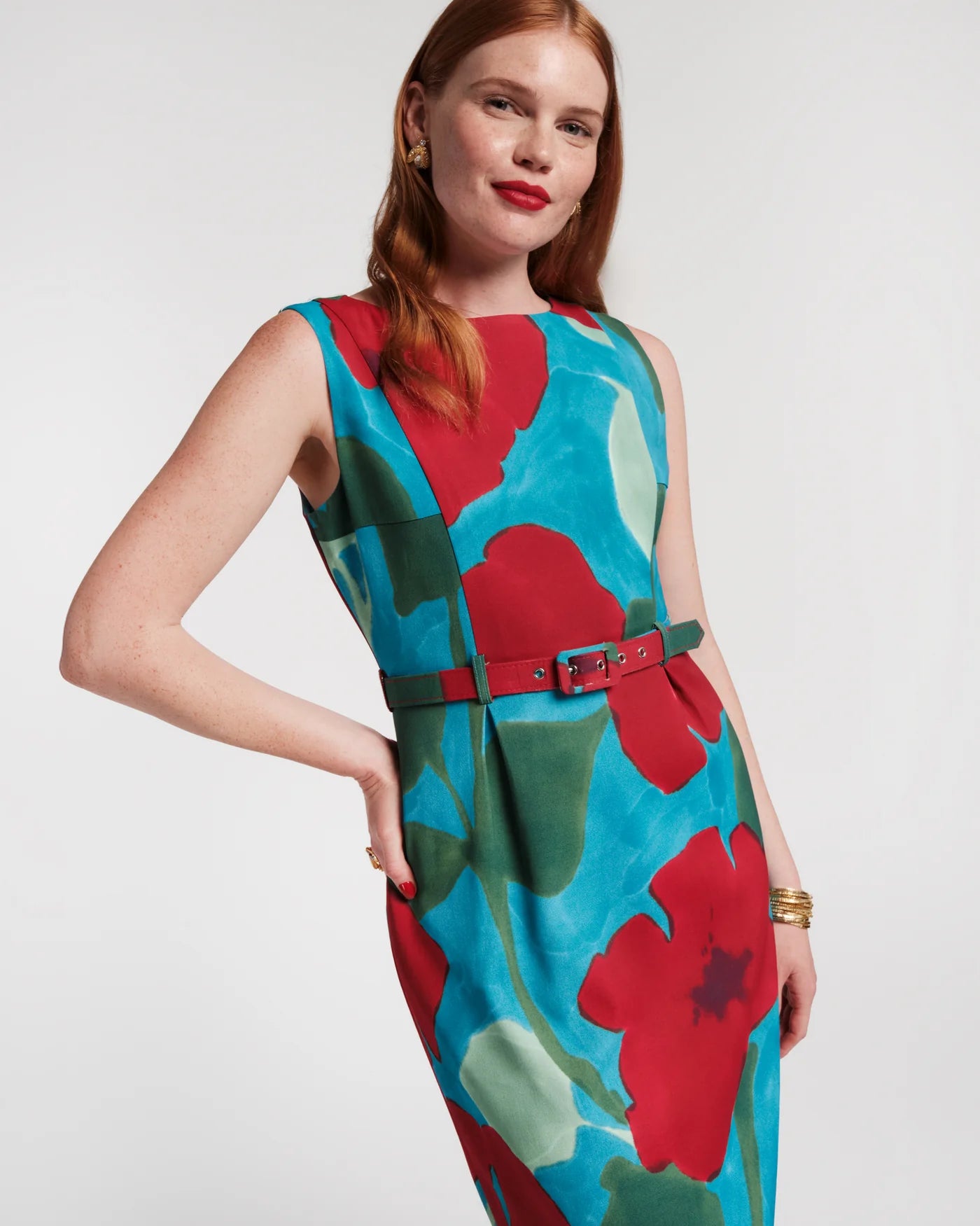 Audrey Belted Midi Dress in Floating Floral
