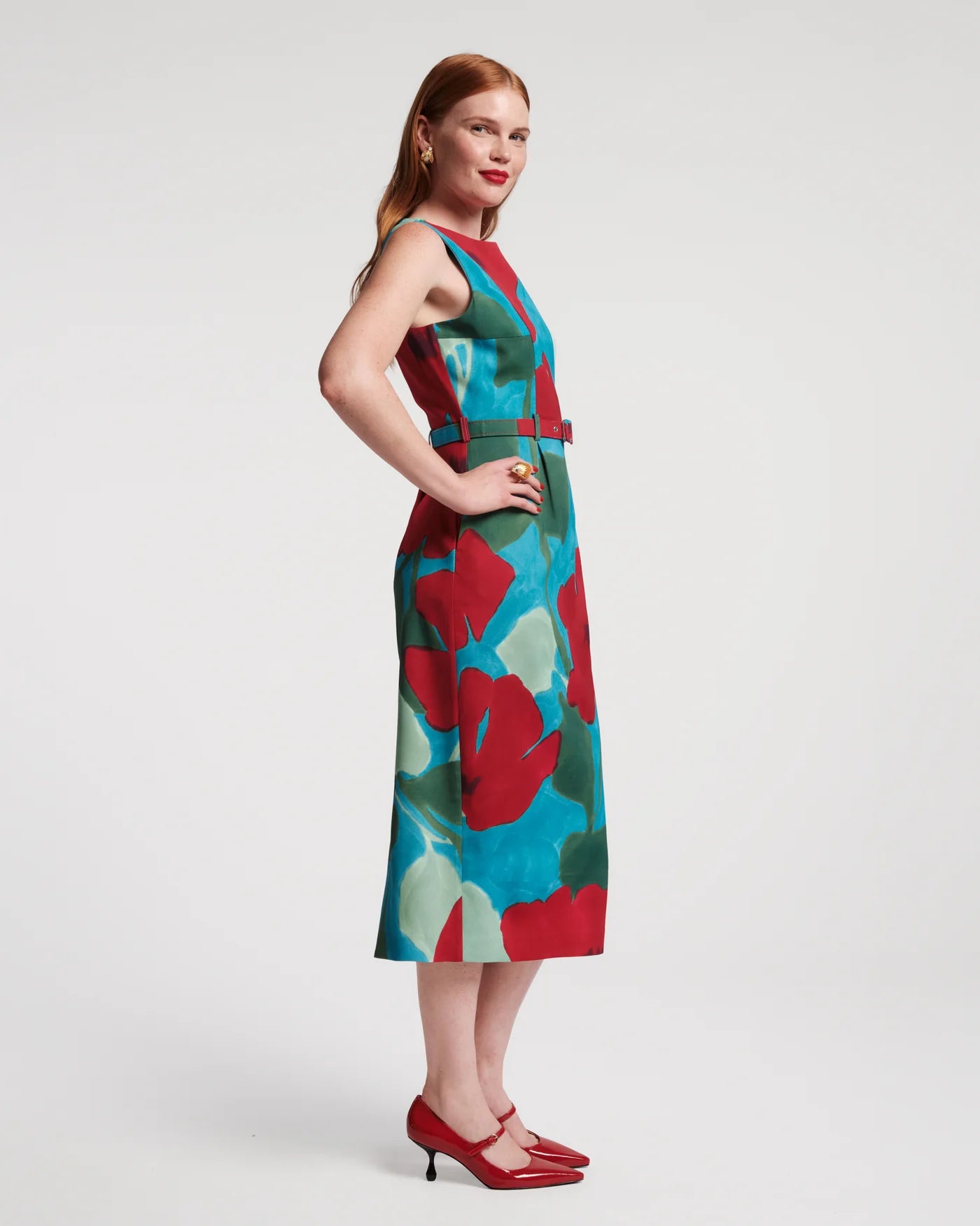 Audrey Belted Midi Dress in Floating Floral