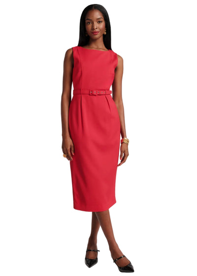 Audrey Belted Midi Dress in Red