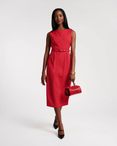 Audrey Belted Midi Dress in Red