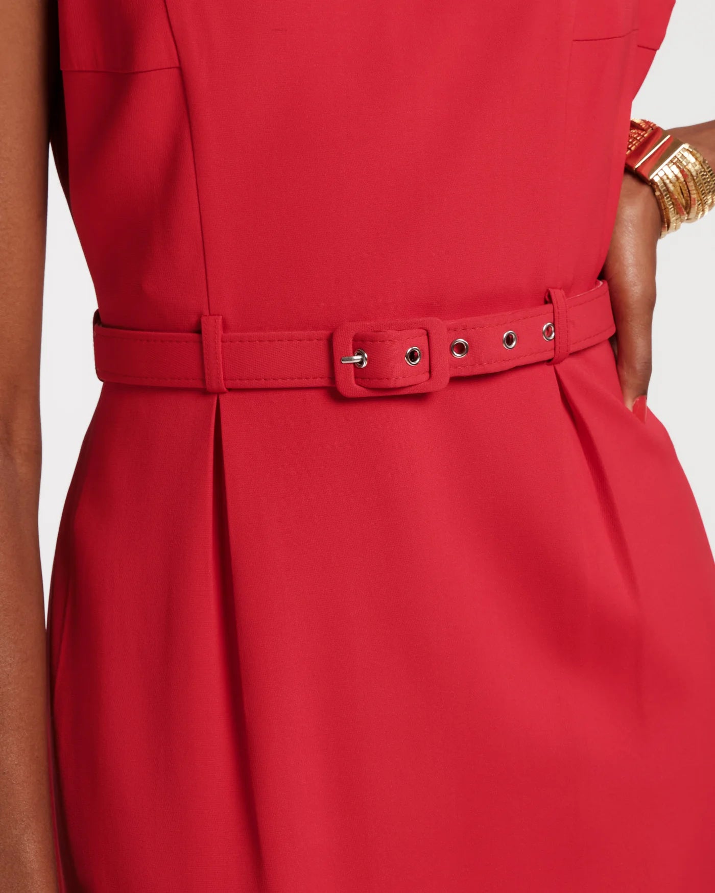 Audrey Belted Midi Dress in Red