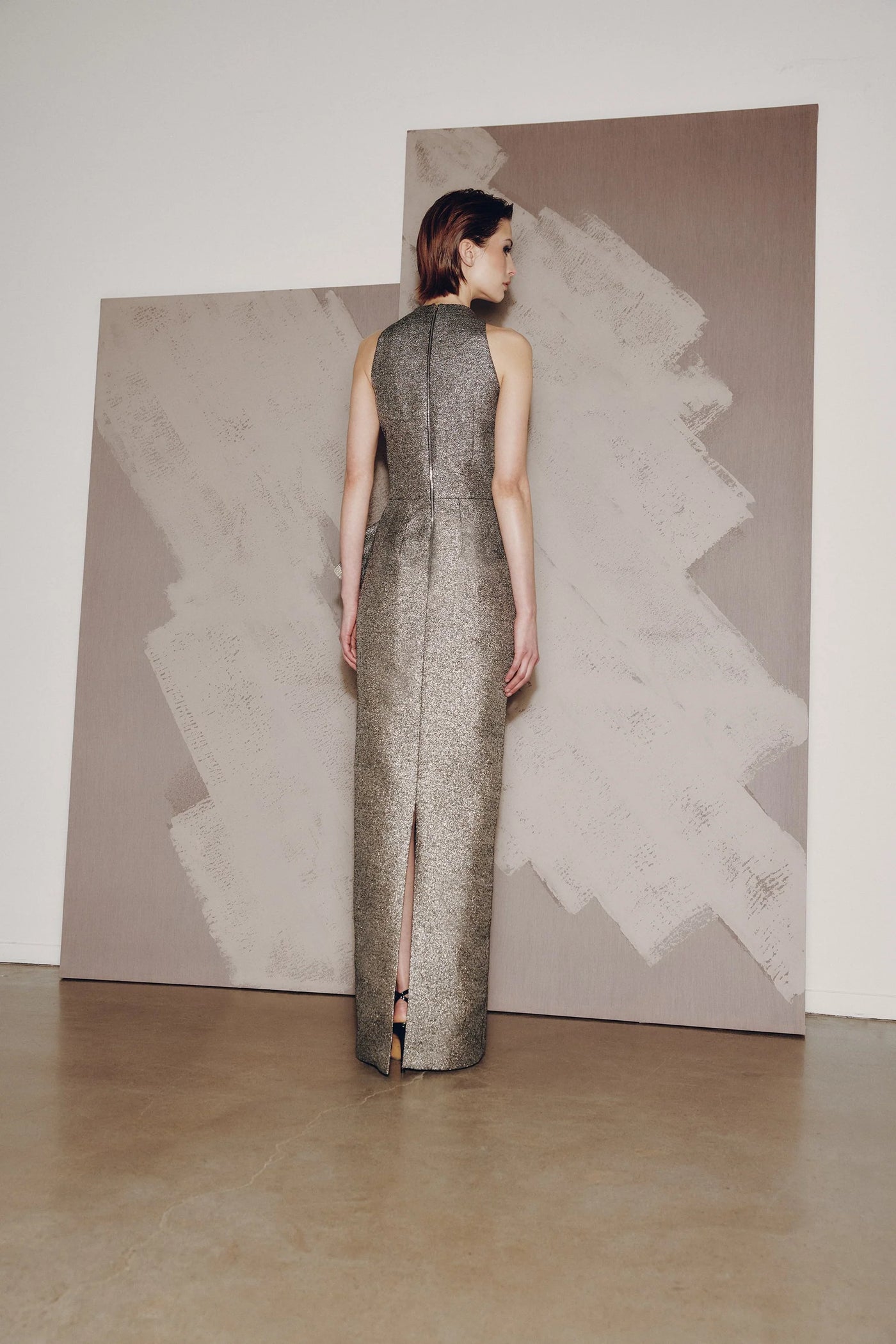 Gown in Black with Gold and Silver Metallic Threads