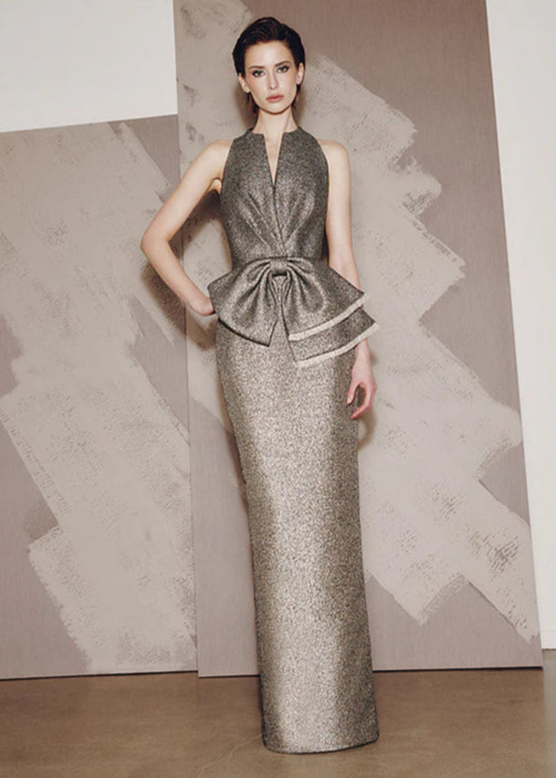 Gown in Black with Gold and Silver Metallic Threads