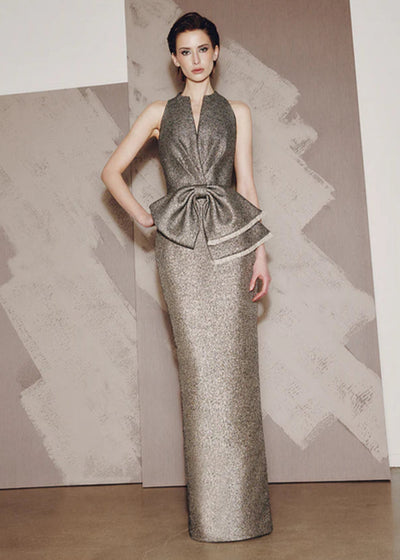 Gown in Black with Gold and Silver Metallic Threads
