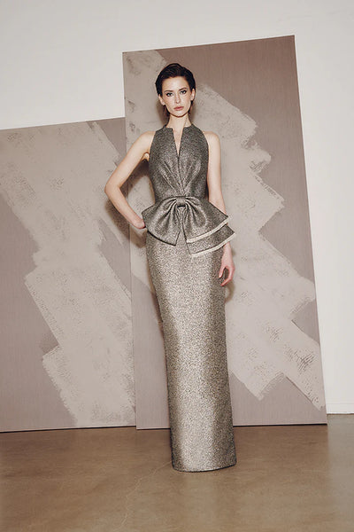 Gown in Black with Gold and Silver Metallic Threads