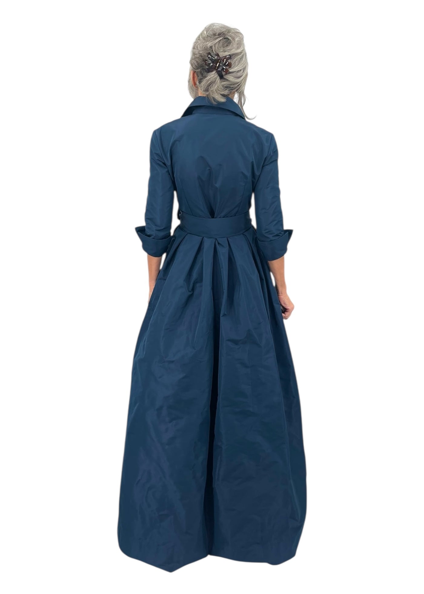 Italian Taffeta Shirt Dress Gown in Navy