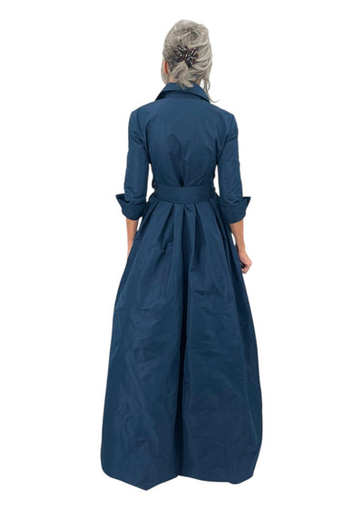 Italian Taffeta Shirt Dress Gown in Navy