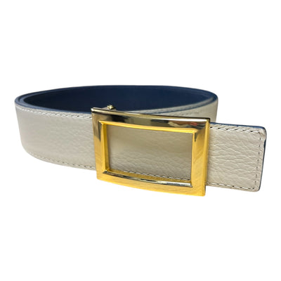Reversible Pebbled Calf Belt in Navy/Bone