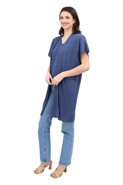 Long Sleeveless Cardigan in Indigo