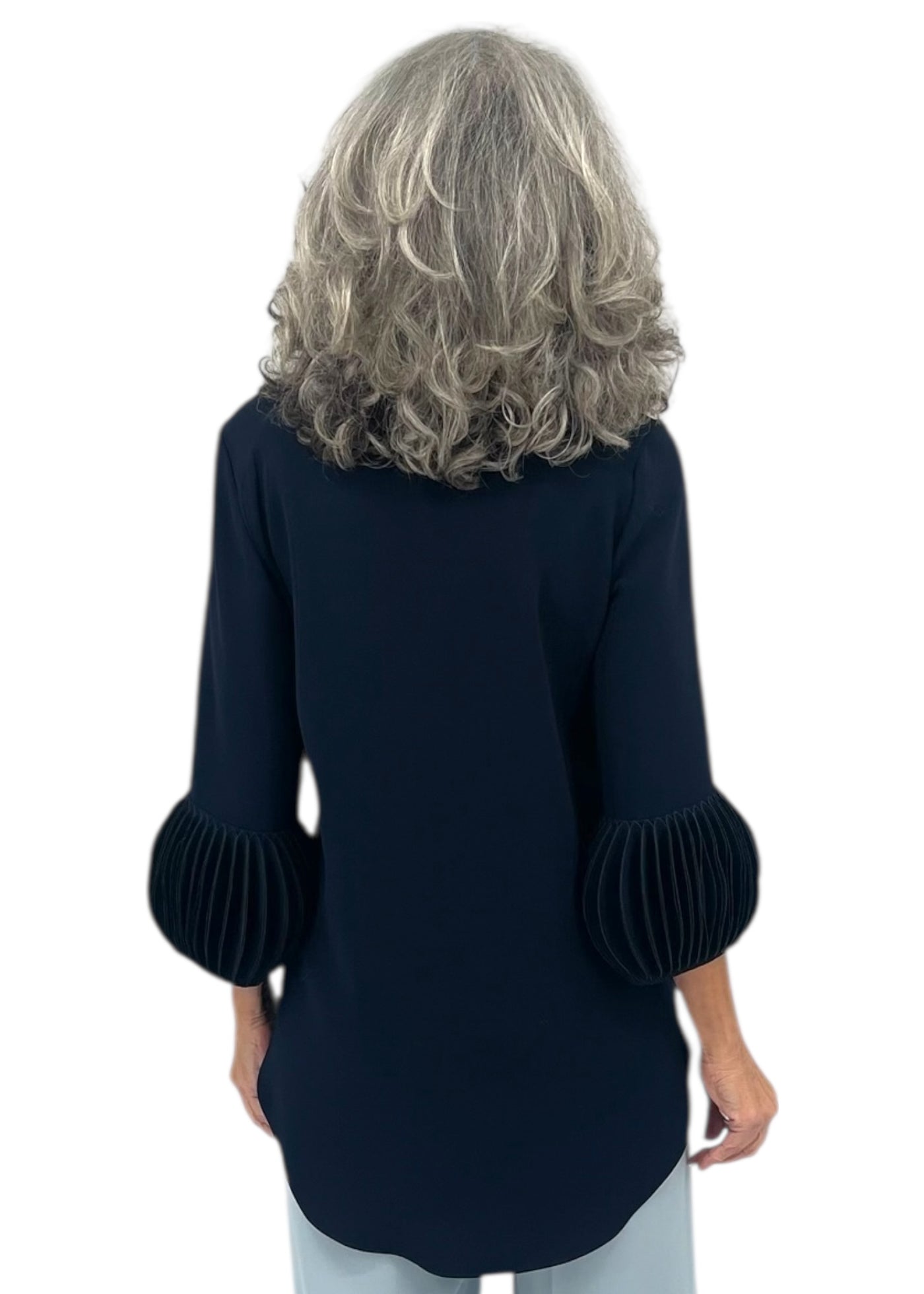 Techno Crepe Pull Over Top With Oval Cuffs in Navy