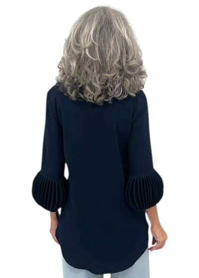 Techno Crepe Pull Over Top With Oval Cuffs in Navy