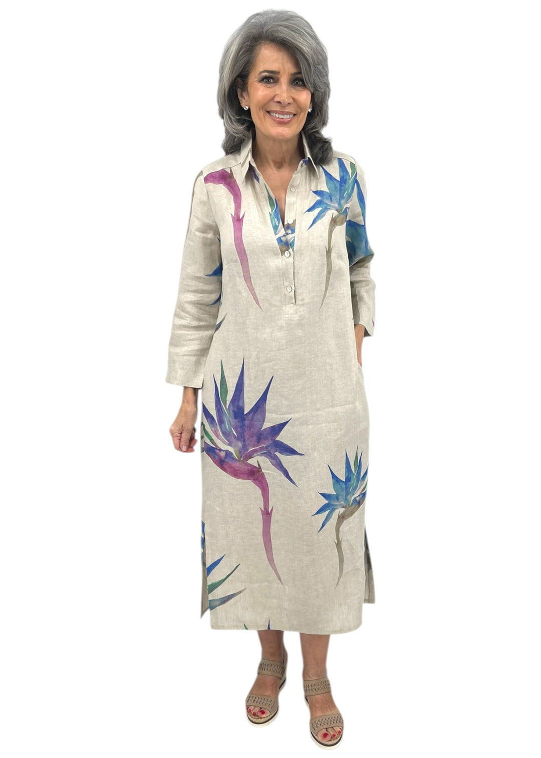 bird print shirt dress Elegant Bird Print Lattice Shirt Dress  Short Sleeve Designer Style for Spring & Summer MULTI / XL